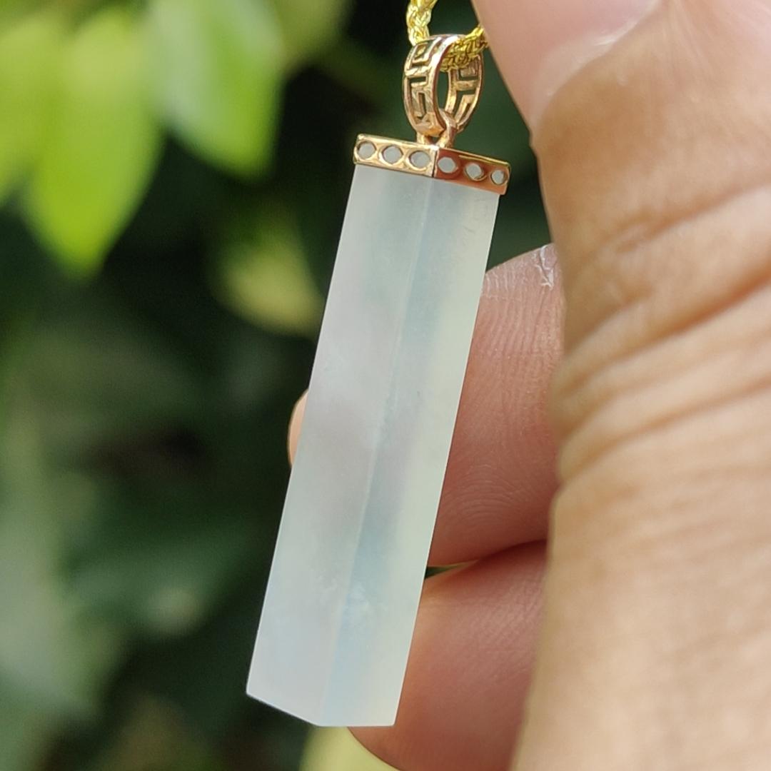 Icy Translucent Unique Square column shape Natural Type A Jadeite Jade Pendant with 18k Clasp certificate weighs 3.1 grams, measurement 29.1 * 5.7 * 5.4 mm (18kp92) Yi Pin Qian Jadeites Jade Jewelry ~Your Precious Quintessential ~ Singapore