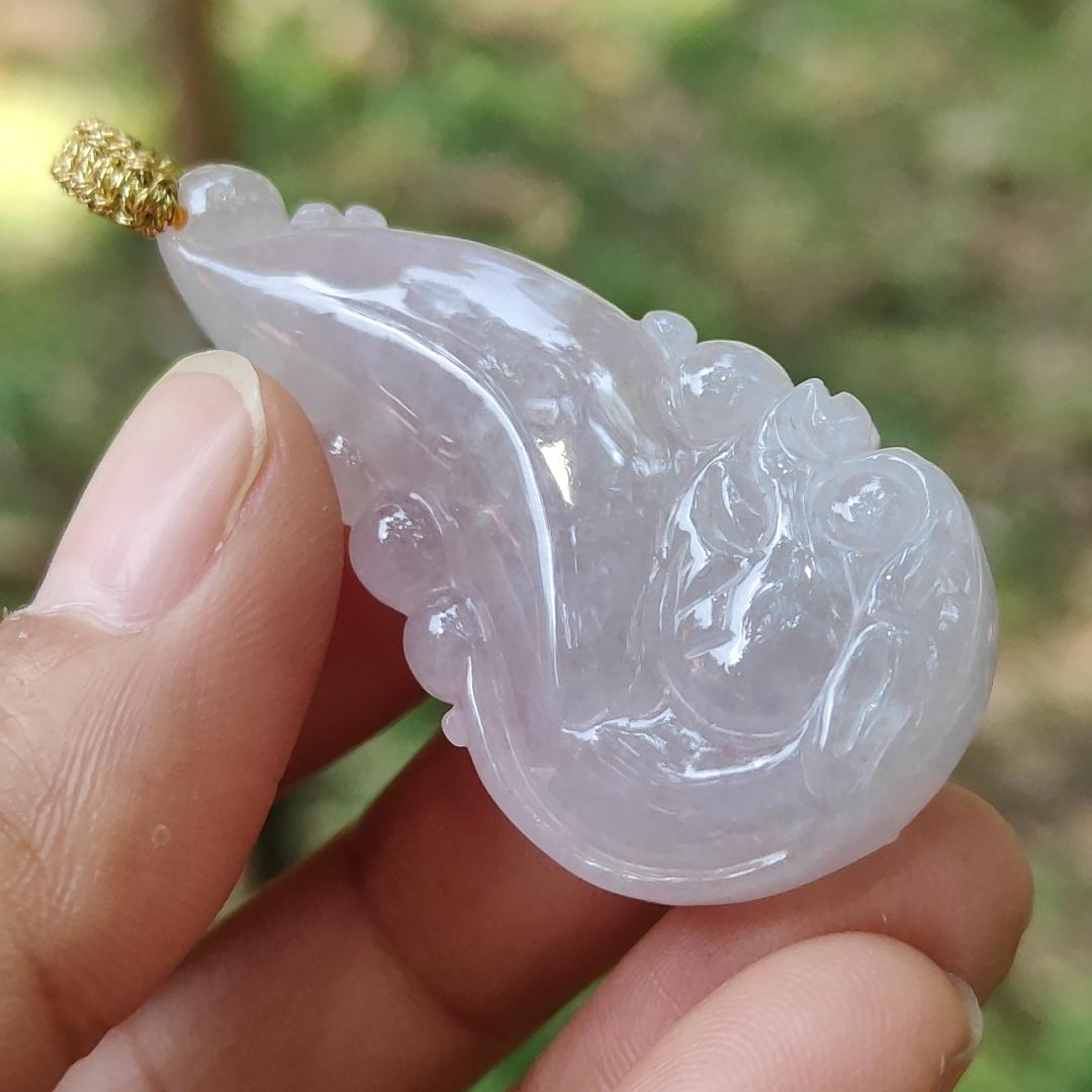 High Quality Ligh Pinkish Lavender Natural Type A Jadeite Jade crafted with Ruyi Dragon as Pendant, certificate weighs 17.85 grams, measurement 45 * 22.9 * 12.3 mm (pendant271) Yi Pin Qian