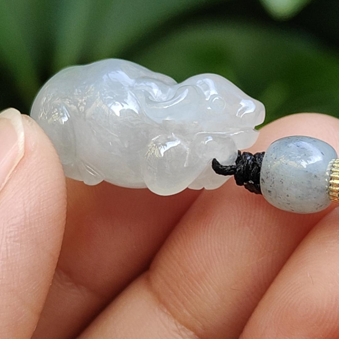 Crafted as Small Cow with Semi Icy Translucent Quality Natural Type A Jadeite Jade as Pendant Necklace, QIC Labs approved certificate weighs 7.15 grams, measurement 22.5 * 13.2 * 12 mm (pendant308) Yi Pin Qian Jadeites Jade Jewelry ~Your Precious Quintessential ~ Singapore