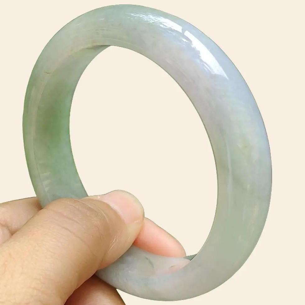 High Quality Light Lavender, Light Green Natural Type A Jadeite Jade Peace Bangle Wrist Size 53.7 mm, certificate weighs 55.94 grams, Width 13.2 Thickness 8 mm (bangle10) Yi Pin Qian Jadeites Jade Jewelry ~Your Precious Quintessential ~ Singapore