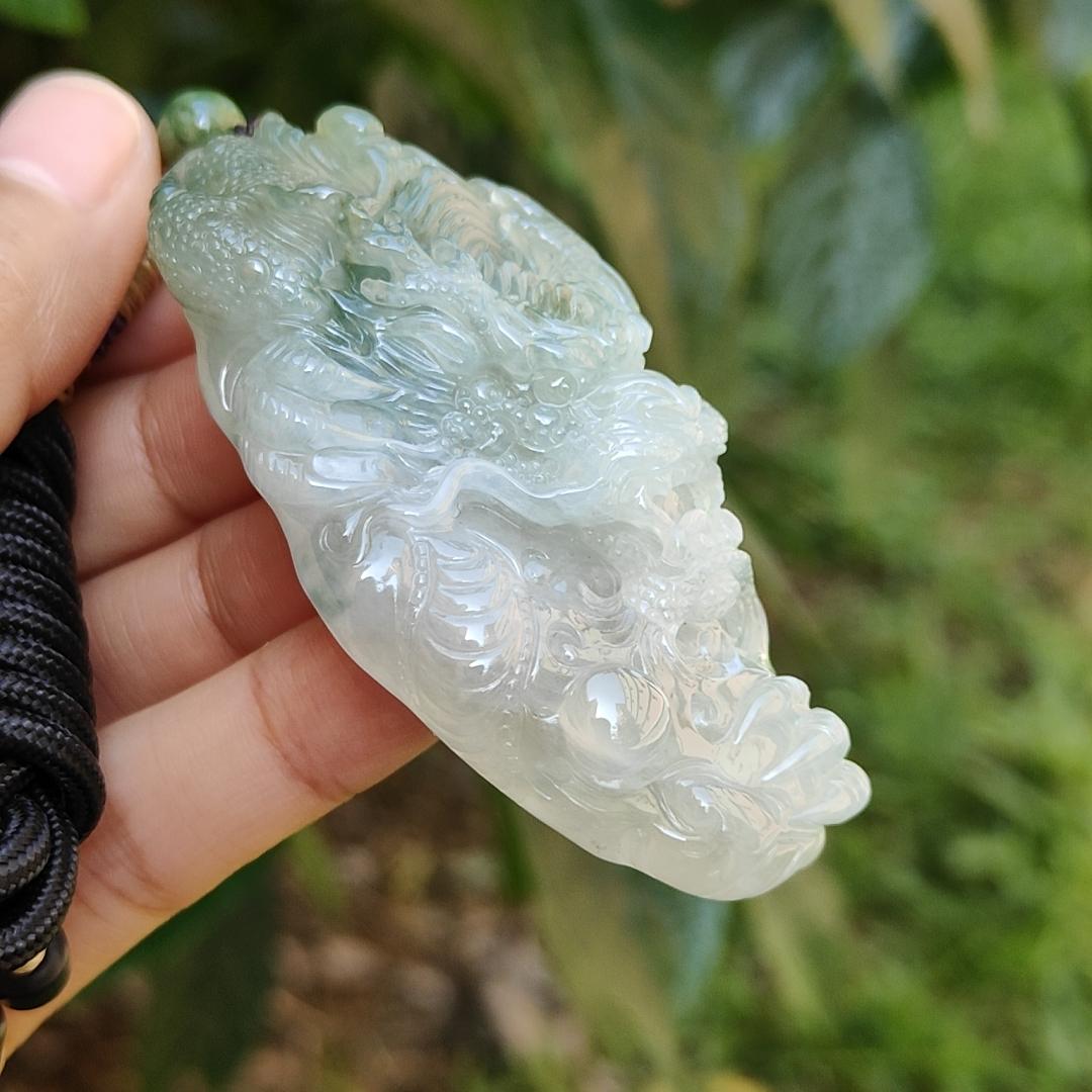 High Quality Premium Collectible Natural Type A Jadeite Jade Pendant Necklace crafted as Dragon with certificate included weigh 59.65 grams, measurement 69.3 * 36.5 * 18.3 mm (pendant186) Yi Pin Qian