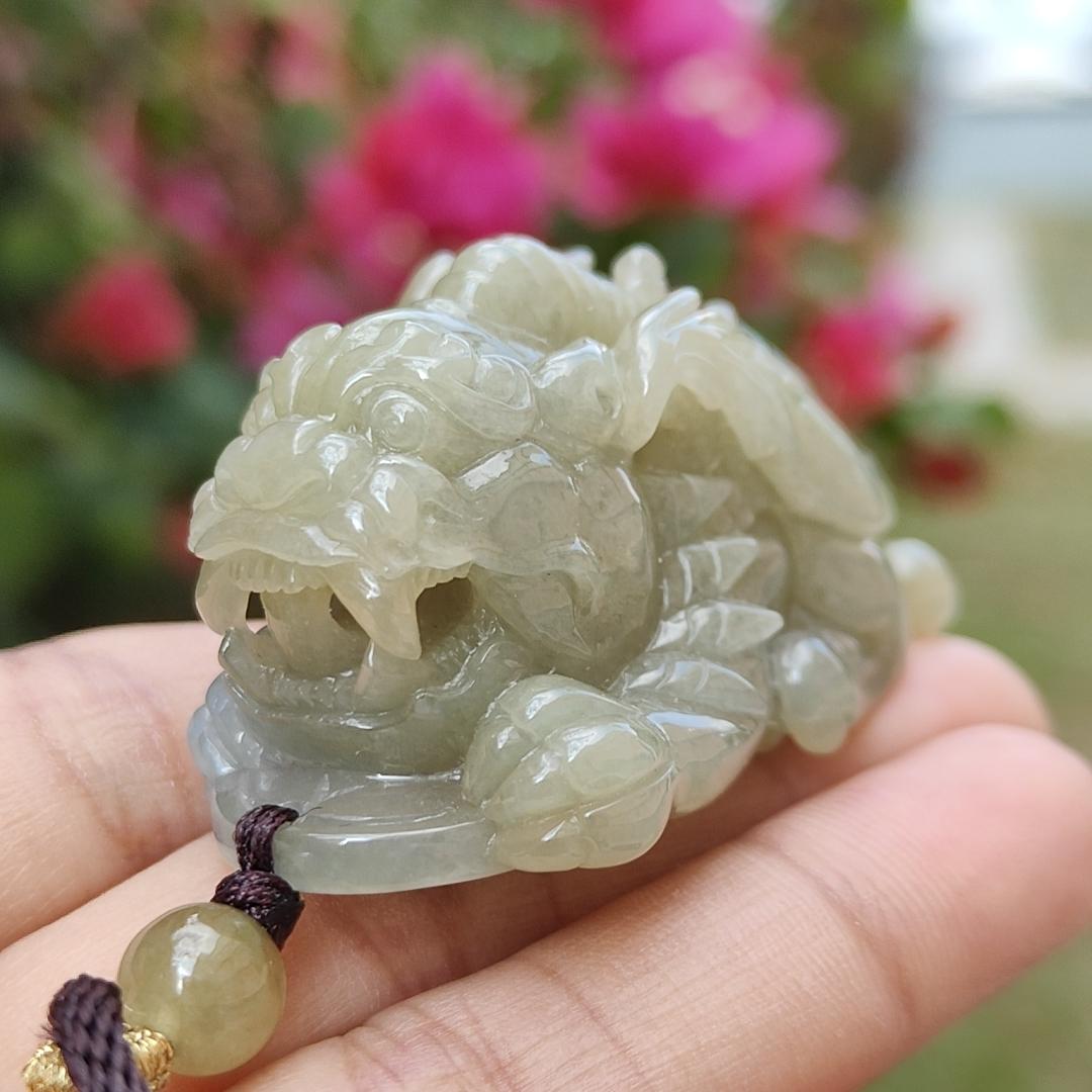 Authentic High Quality Light Green and Brown Natural Type-A Jadeite-Jade crafted as Pixiu for Pendant, certificate weighs 54.18 grams, measurement 56 * 25.2 * 26.2 mm (pendant303) Yi Pin Qian Jadeites Jade Jewelry ~Your Precious Quintessential ~ Singapore
