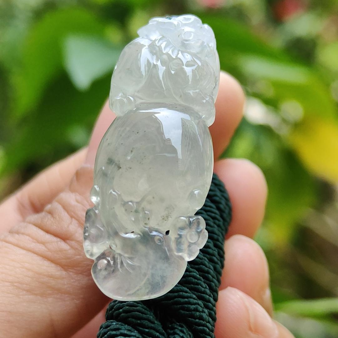 High Quality Icy Translucent Natural Type A Jadeite Jade crafted with Pixiu as Pendant, certificate weighs 6.86 grams, measurement 36.5 * 14.5 * 7.6 mm (pendant261) Yi Pin Qian