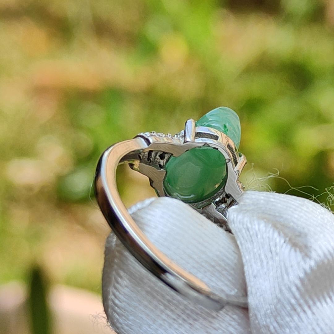 Green Natural Type A Jadeite Jade crafted with Pixiu set on adjustable S925 as a Ring with certificate weigh 2.6 grams, measurement 12.2 * 7 * 4.9 (s925ring9) Yi Pin Qian