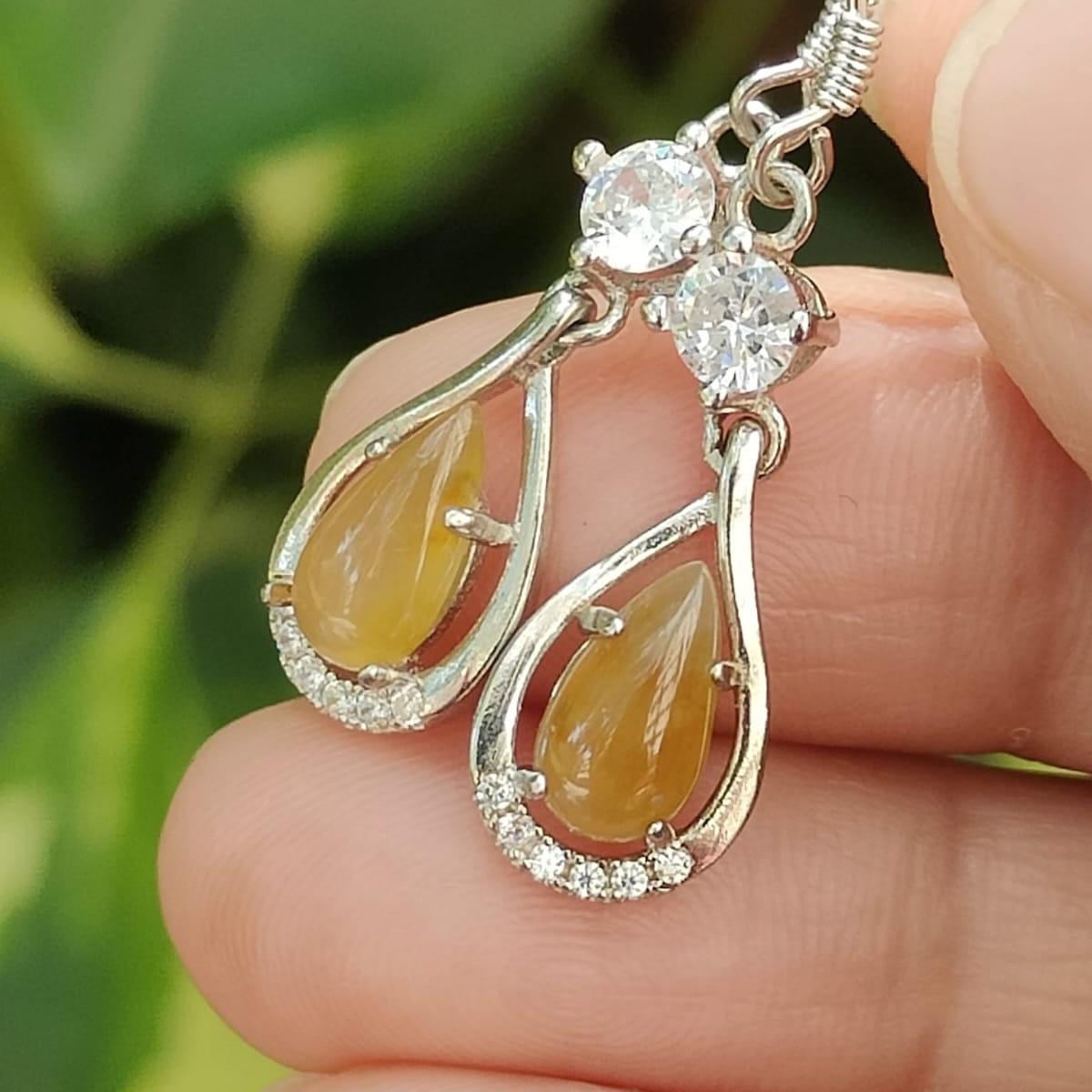 Natural Yellow Jadeite crafted as Hook Earrings S925 Silver – Earth & Fire Energy, Certified Type A | $499 (s925es2) Yi Pin Qian Jadeites Jade Jewelry ~Your Precious Quintessential ~ Singapore