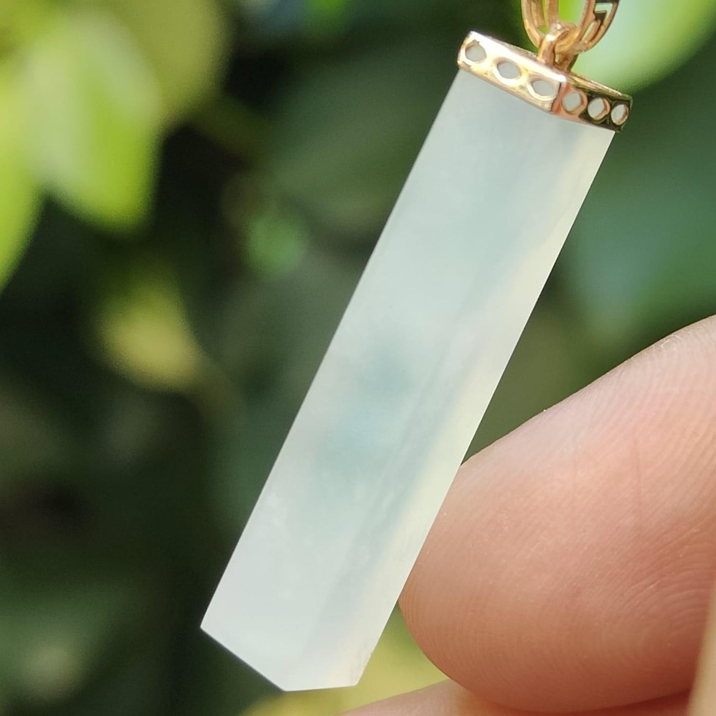 Icy Translucent Unique Square column shape Natural Type A Jadeite Jade Pendant with 18k Clasp certificate weighs 3.1 grams, measurement 29.1 * 5.7 * 5.4 mm (18kp92) Yi Pin Qian Jadeites Jade Jewelry ~Your Precious Quintessential ~ Singapore