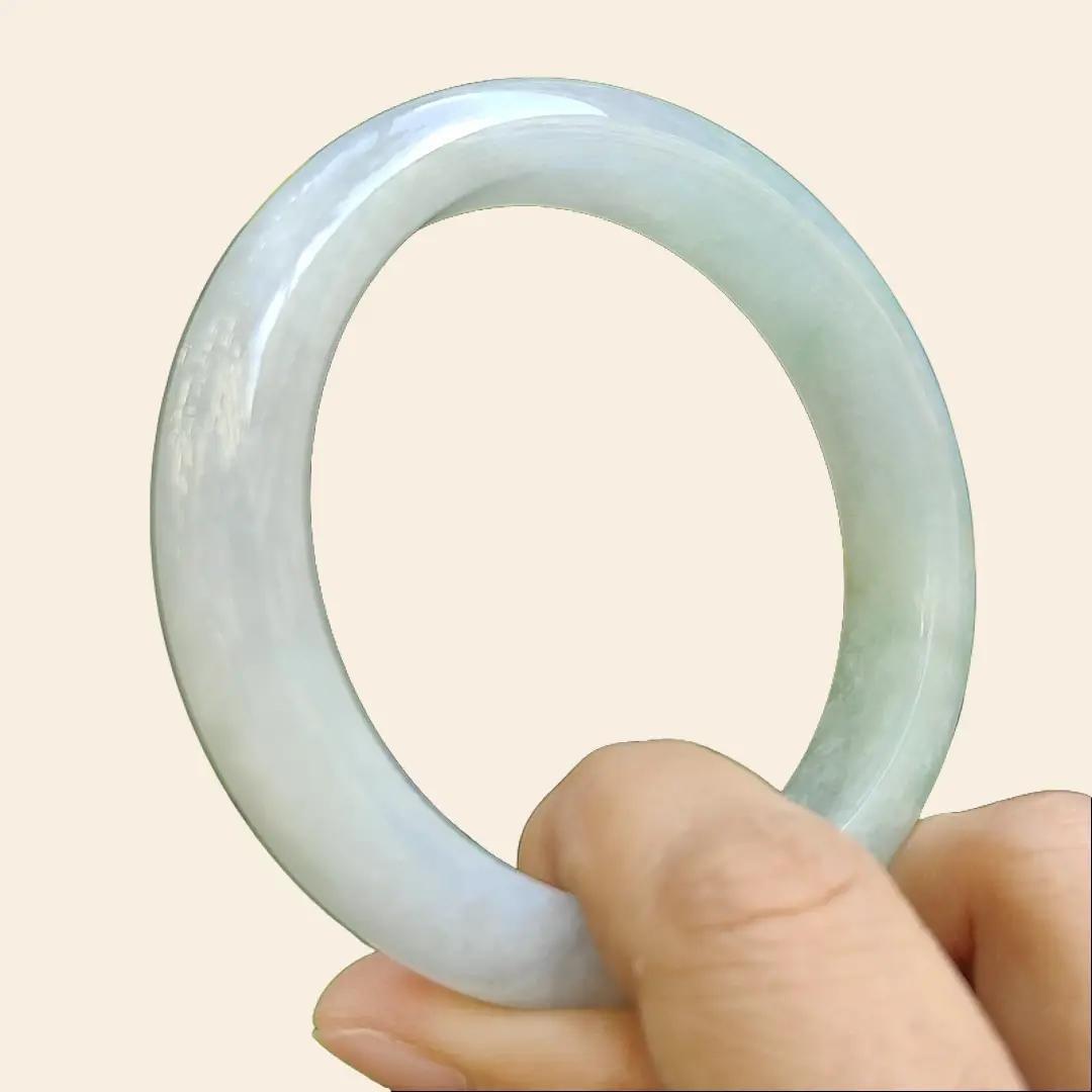 Light Green Hue Certified Natural Type A Jadeite-Jade crafted as Peace Bangle size 56.8, Width:12.1mm, Thickness: 8.6mm, certificate weighs 59.13 grams (bangle14) Yi Pin Qian Jadeites Jade Jewelry ~Your Precious Quintessential ~ Singapore