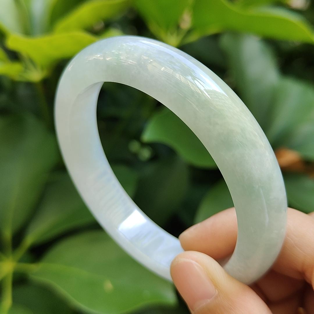 Light Green Hue Certified Natural Type A Jadeite-Jade crafted as Peace Bangle size 56.8, Width:12.1mm, Thickness: 8.6mm, certificate weighs 59.13 grams (bangle14) Yi Pin Qian Jadeites Jade Jewelry ~Your Precious Quintessential ~ Singapore