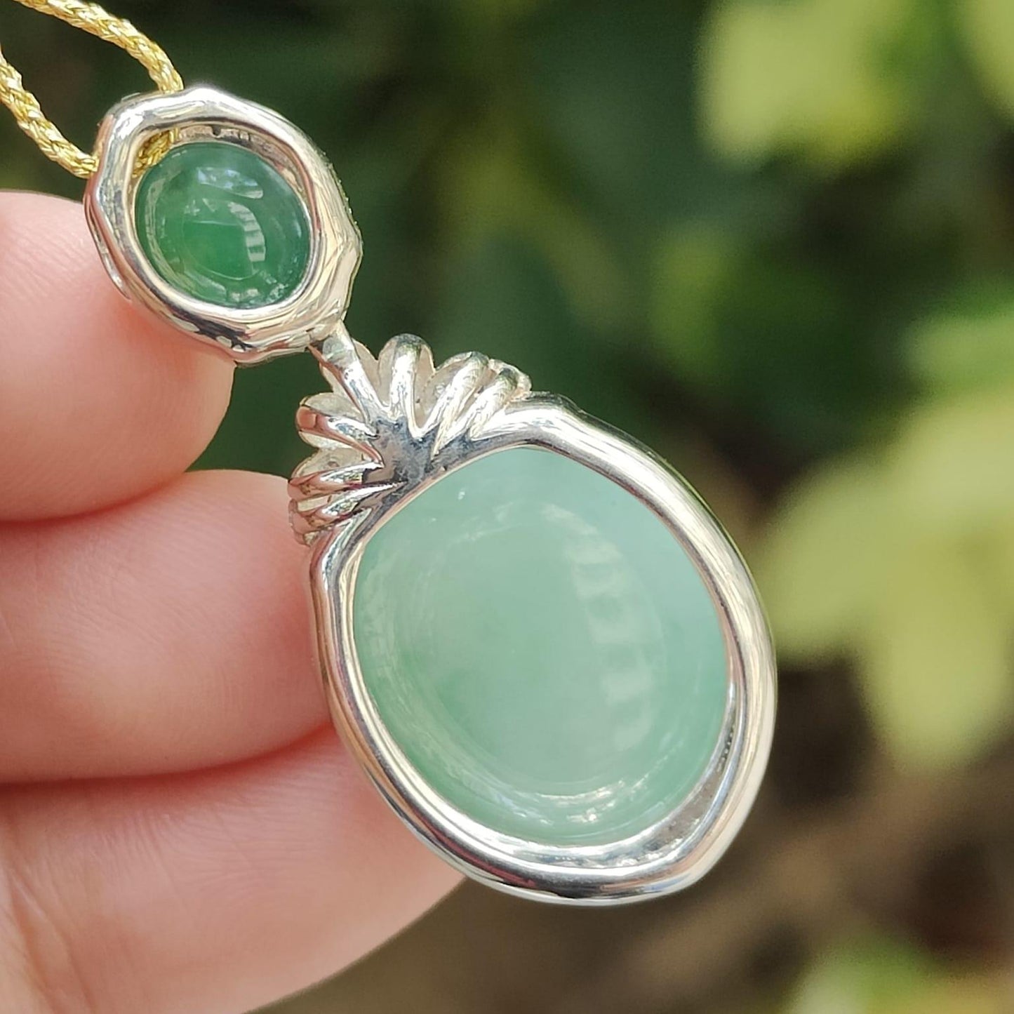 Natural Type A Jadeite Pendant – Icy Emerald & Light Green Cabochons, S925 Silver Setting, Timeless Elegance (s925p6) Yi Pin Qian Jadeites Jade Jewelry ~Your Precious Quintessential ~ Singapore