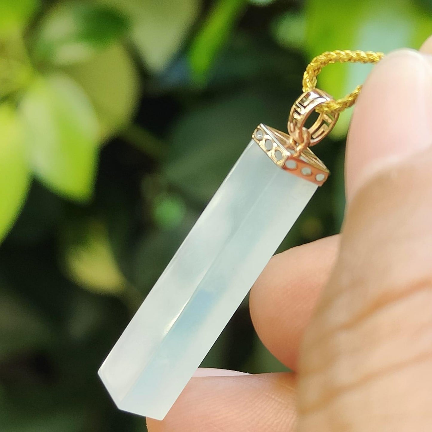 Icy Translucent Unique Square column shape Natural Type A Jadeite Jade Pendant with 18k Clasp certificate weighs 3.1 grams, measurement 29.1 * 5.7 * 5.4 mm (18kp92) Yi Pin Qian Jadeites Jade Jewelry ~Your Precious Quintessential ~ Singapore