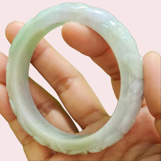 "Whispers of Nature" Dual-Colored Jadeite Bangle – Harmony in Every Hue (Sku: bangle31) Yi Pin Qian Jadeites Jade Jewelry ~Your Precious Quintessential ~ Singapore