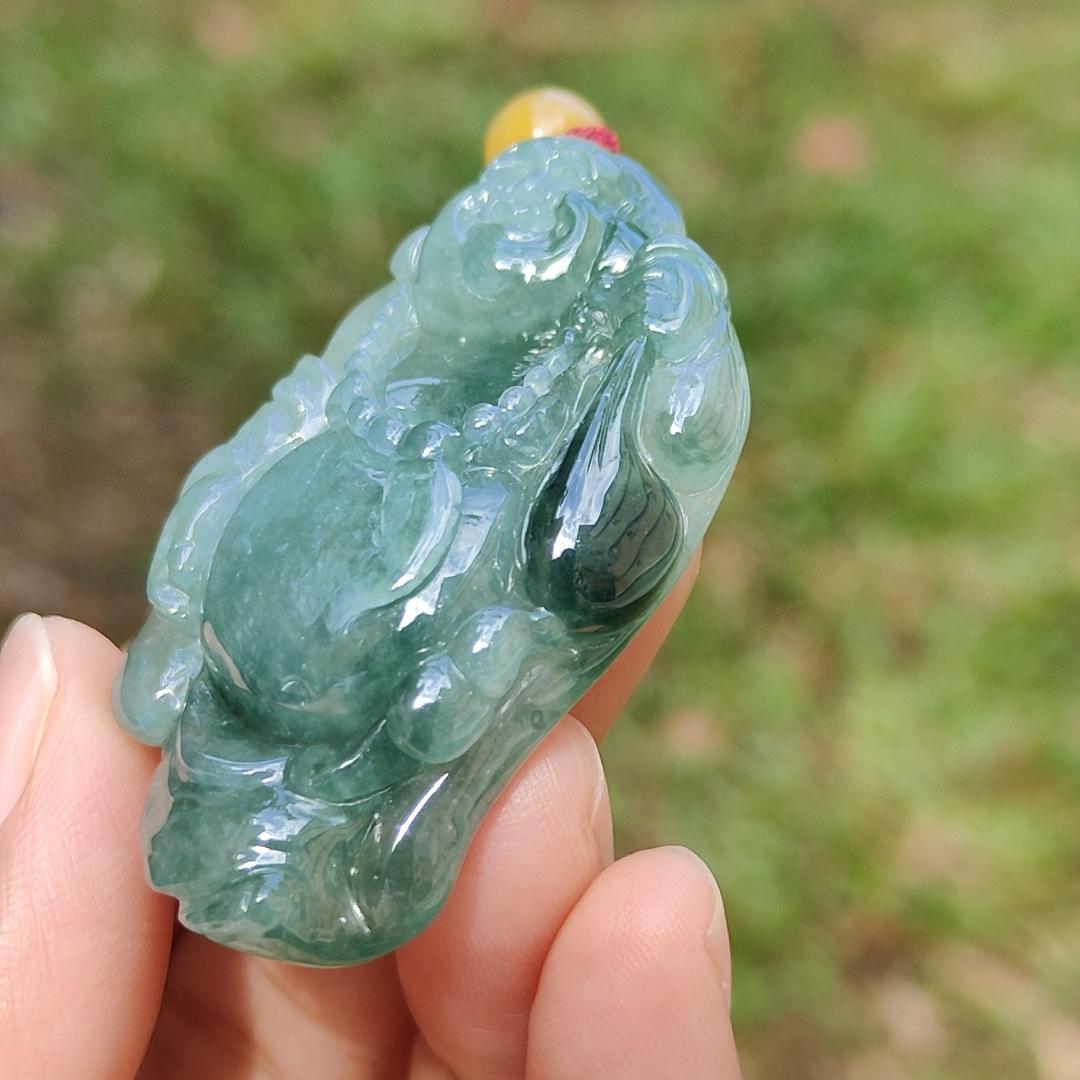 Green Natural Type A Jadeite Jade crafted with Milo Buddha as Pendant, certificate weigh 24.11 grams, measurement 51.2 * 31 * 10.5 mm (pendant239) Yi Pin Qian