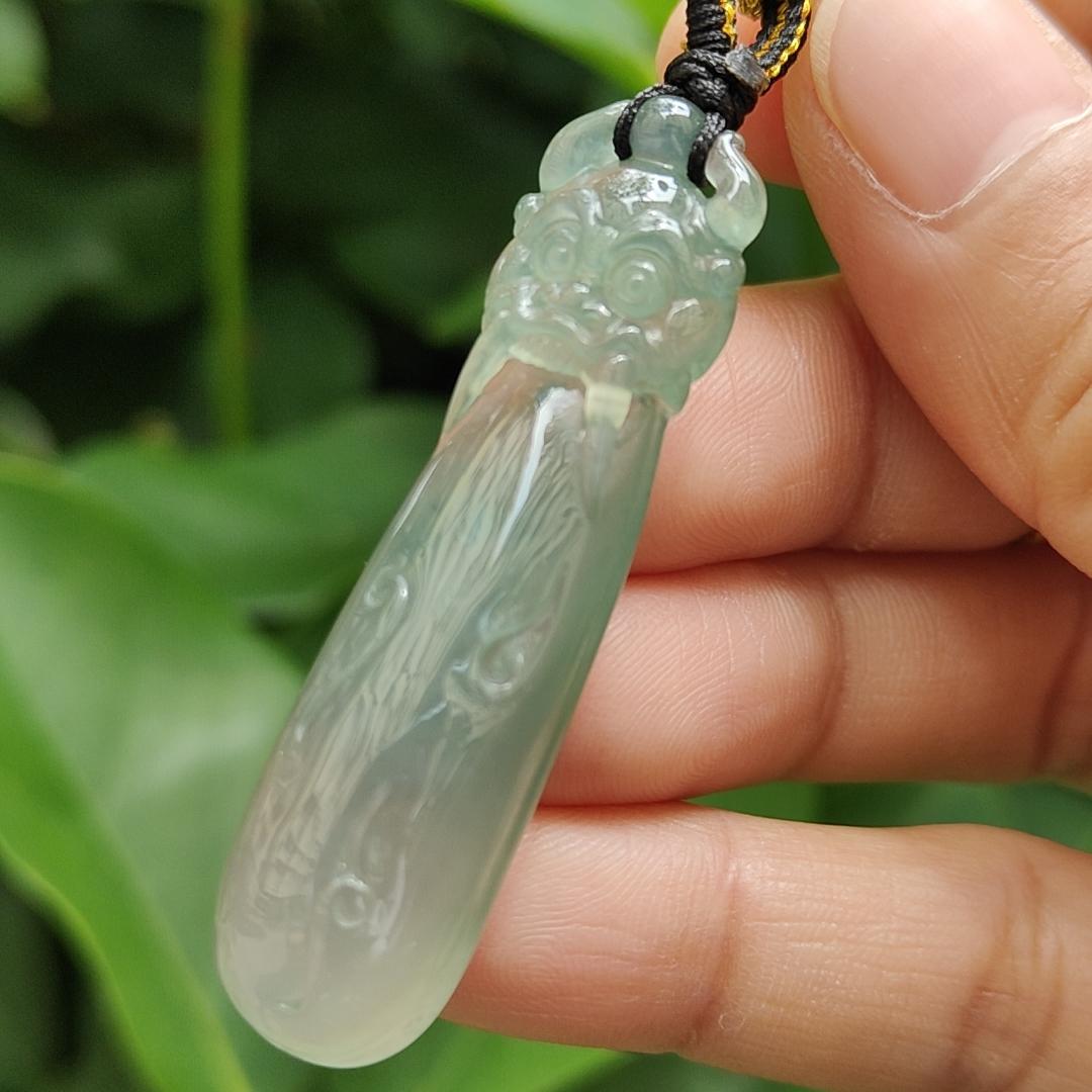 Crafted as Mystic Beast Pendant on High Quality Natural Type A Jadeite Jade certificate weighs 9.38 grams, measurement 48.8 * 12.7 * 8.8 mm (pendant371) Yi Pin Qian Jadeites Jade Jewelry ~Your Precious Quintessential ~ Singapore