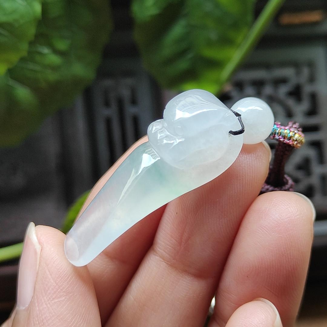 Crafted as Dragon Ruyi Pendant on Natural Type A Jadeite Jade certificate weighs 5.47 grams, measurement 33.7 * 12.8 * 8.1 mm (pendant374) Yi Pin Qian Jadeites Jade Jewelry ~Your Precious Quintessential ~ Singapore