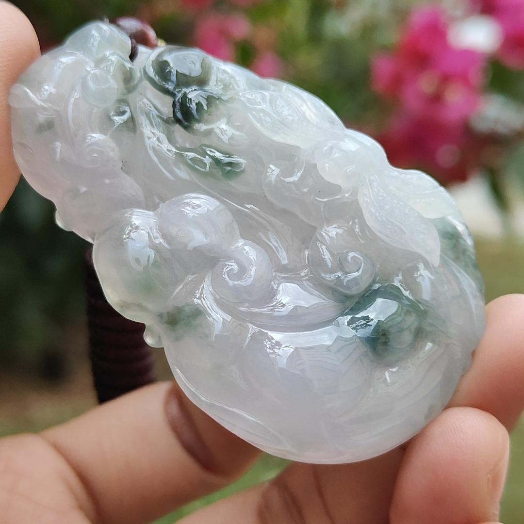 Premium Good Quality Light Lavender and Light Green Natural Type A Jadeite Jade crafted with Dragonfly, Ruyi as Pendant, certificate weigh 35.87 grams, measurement 63 * 38.3 * 10 mm (pendant236) Yi Pin Qian