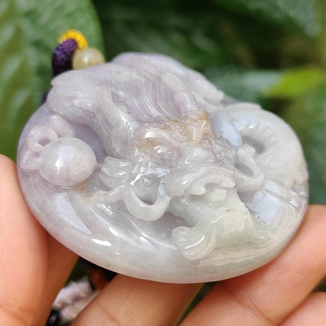 Mid-Year Special Offer Lavender with Yellow Patches Natural Type A Jadeite Jade crafted as Dragon with certificate weigh 71.76 grams, 54.8 * 54.8 * 15.8 mm (pendant170) Yi Pin Qian