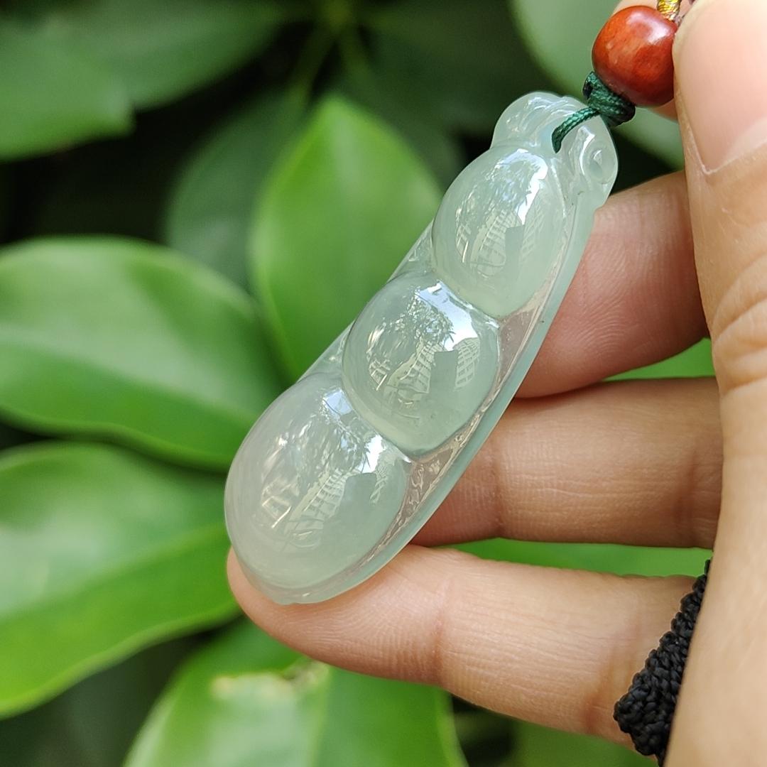 Premium Quality Icy Translucent Green Hue crafted as French Bean Natural Type A Jadeite Jade as Pendant, certificate weighs 12.37 grams, measurement 49.9 * 20 * 7.6 mm (pendant297) Yi Pin Qian Jadeites Jade Jewelry ~Your Precious Quintessential ~ Singapore