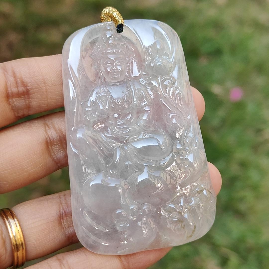 High Quality Icy Translucent Natural Type A Jadeite Jade crafted as Bodhisattva Pendant, certificate weighs 29.9 grams, measurement 64.5 * 40.3 * 5.5 mm (pendant286) Yi Pin Qian