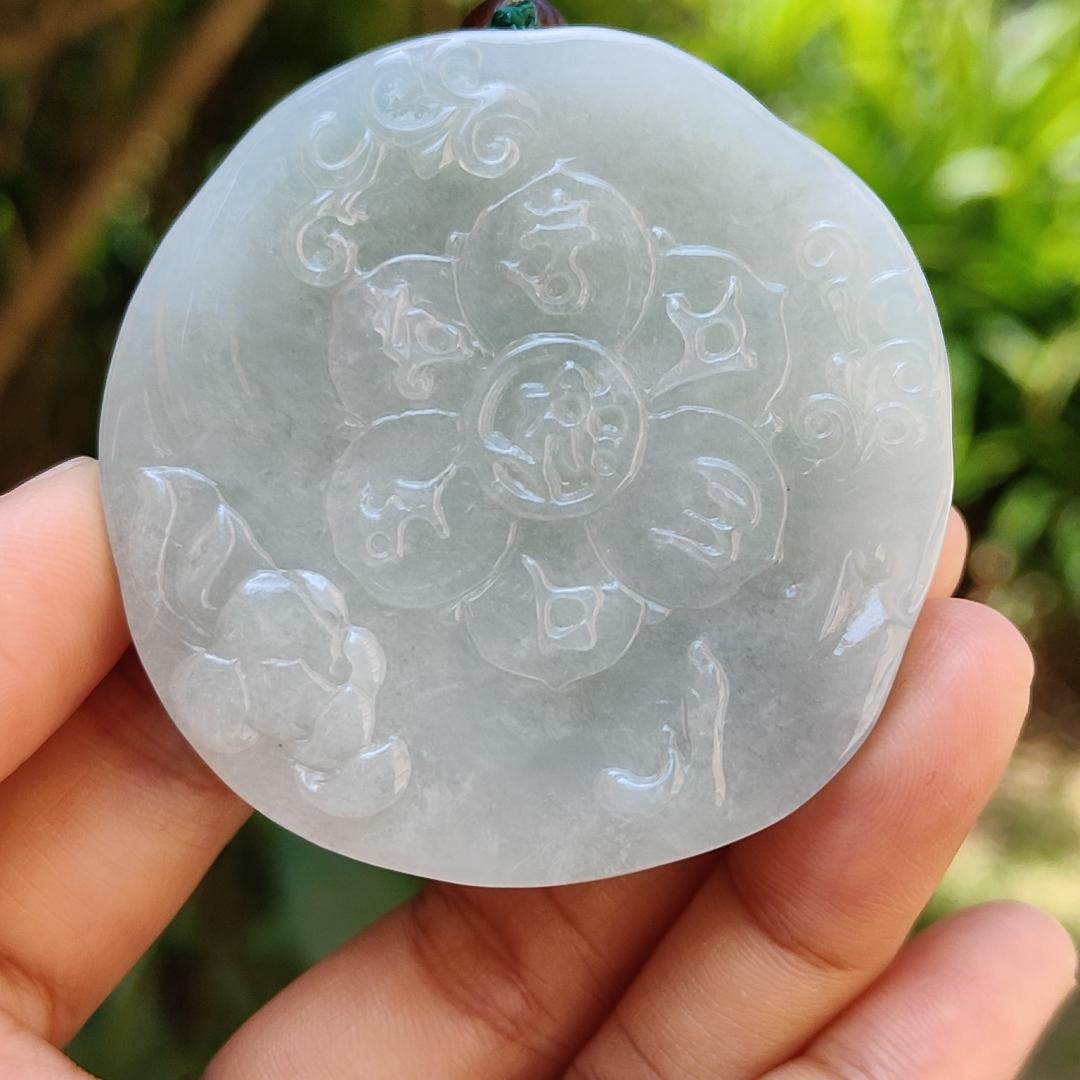 High Quality Light Green Hue Natural Type A Jadeite Jade crafted with Ksitigarbha Bodhisattva as Pendant, certificate weighs 70.75 grams, measurement 54.6 * 54.6 * 12.6 mm (pendant232) Yi Pin Qian