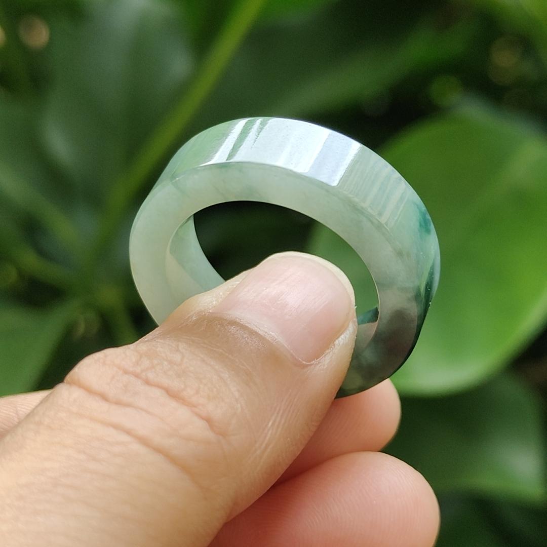 Spicy Green with Green Hue High Quality Natural Type A Jadeite Jade crafted as Ring, finger size 19mm, QIC labs approved certificate weighs 7.88 grams, measurement 7.8 * 4.5 mm (ring10) Yi Pin Qian