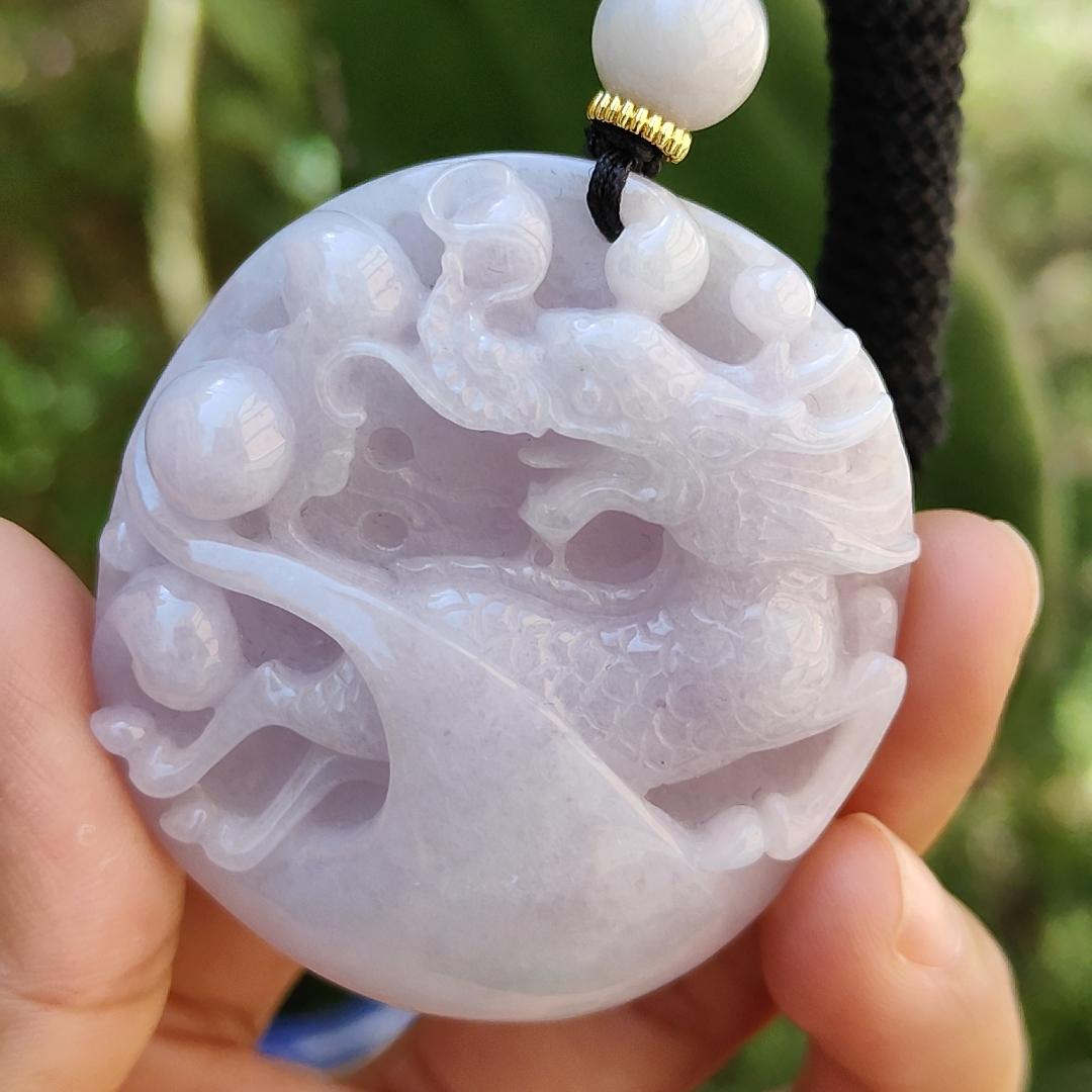 Light Lavender Qilin Natural Type A Jadeite Pendant with certificate weigh 51.04 grams, 51.3 * 46.6 * 12 mm, symbols of Auspicious, peaceful, and happy, suitable for daily wear (pendant62) Yi Pin Qian