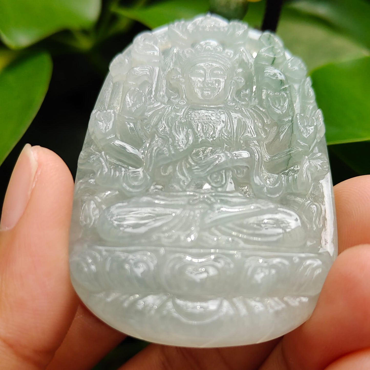 High Quality Light Green Hue Good Translucent Natural Type A Jadeite Jade crafted with Thousand Hands Guanyin as Pendant, certificate weighs 31.12 grams, measurement 57.6 * 38.4 * 6.8 mm (pendant293) My Store