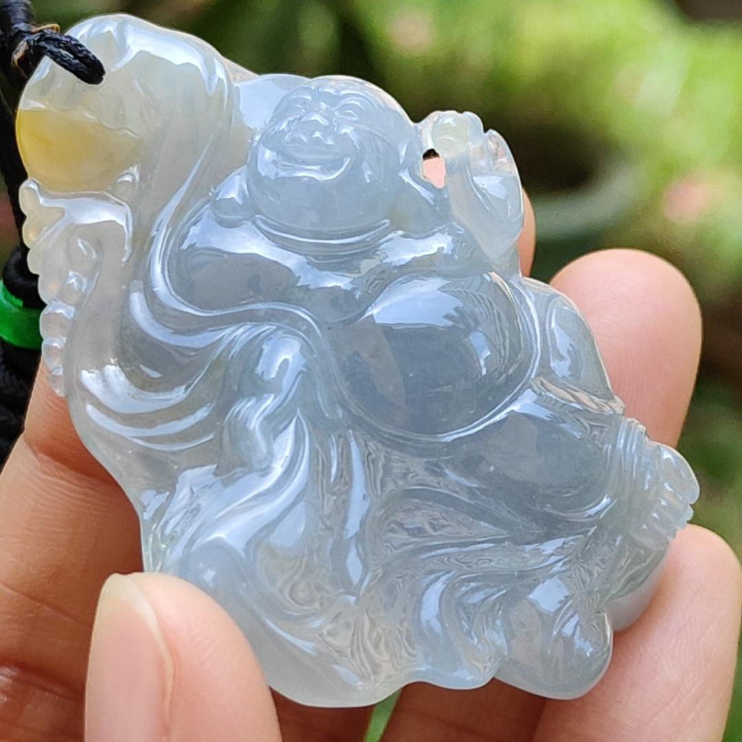 High Premium Light Lavender and Yellow Natural Type A Jadeite Jade crafted with Milo Buddha as Pendant, certificate weighs 49.13 grams, measurement 58.6 * 39.5 * 18.7 mm (pendant284) Yi Pin Qian