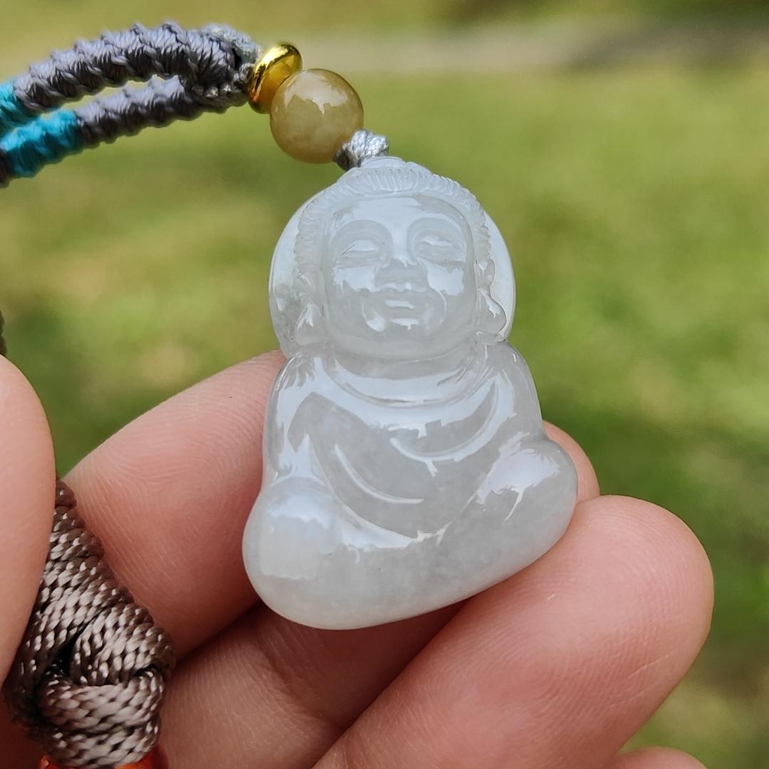 New shop Offer - Semi Icy Natural Type A Jadeite Jade crafted with Buddha as Pendant with certificate weigh 10.97 grams, measurement 29.3 * 20.6 * 11mm (pendant212) Yi Pin Qian