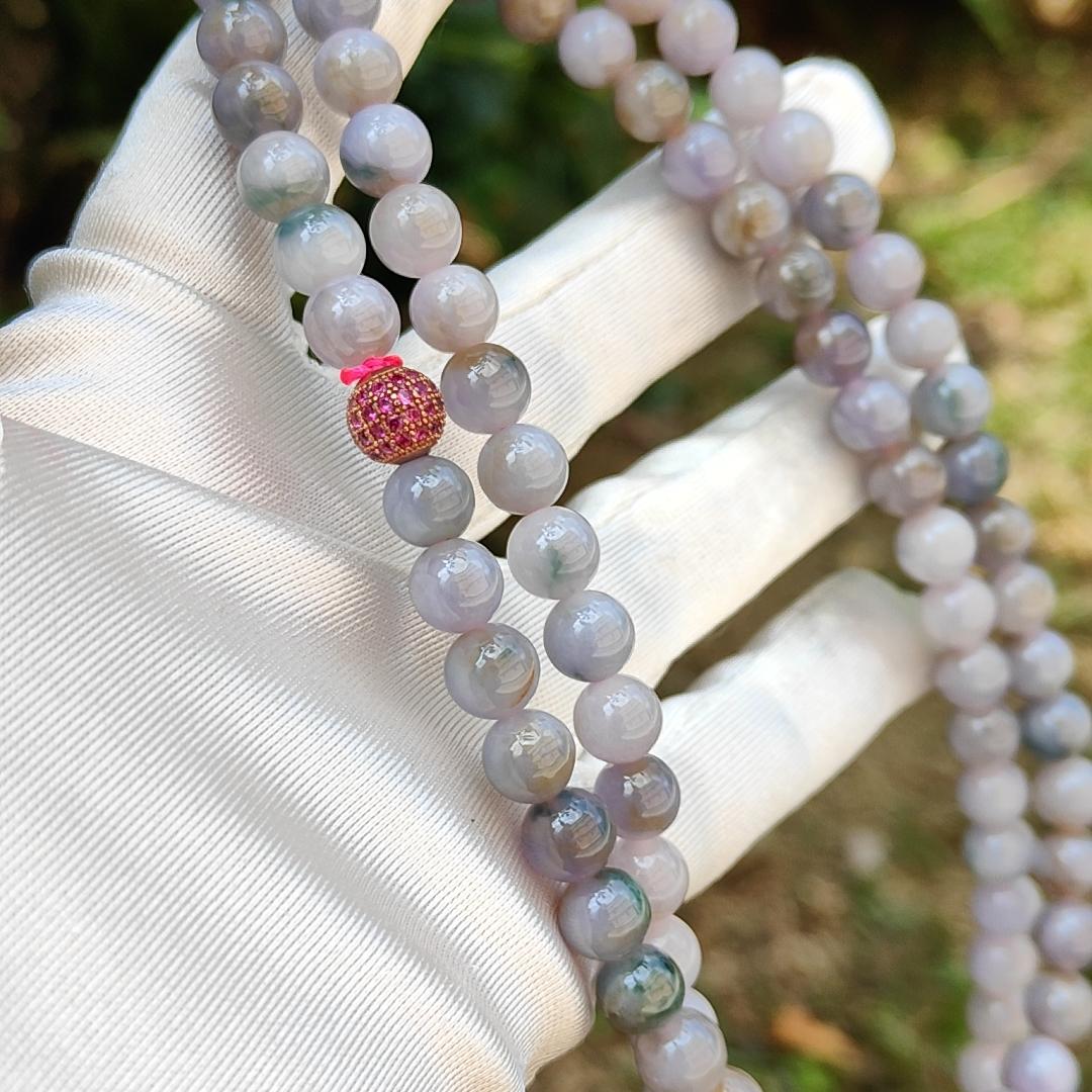 Very Rare Premium Light Green, Lavender and Brown Natural Type A Jadeite Jade crafted as 8mm * 98 beads for Necklace or Bracelet with certificate weigh 82.98 grams (bracelet22) Yi Pin Qian