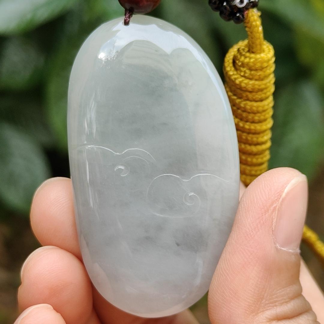 High Quality Light Green Hue Natural Type A Jadeite Jade crafted as Milo Buddha for Pendant, certificate weighs 44.34 grams, measurement 52.6 * 29.6 * 17.5 mm (pendant289) Yi Pin Qian