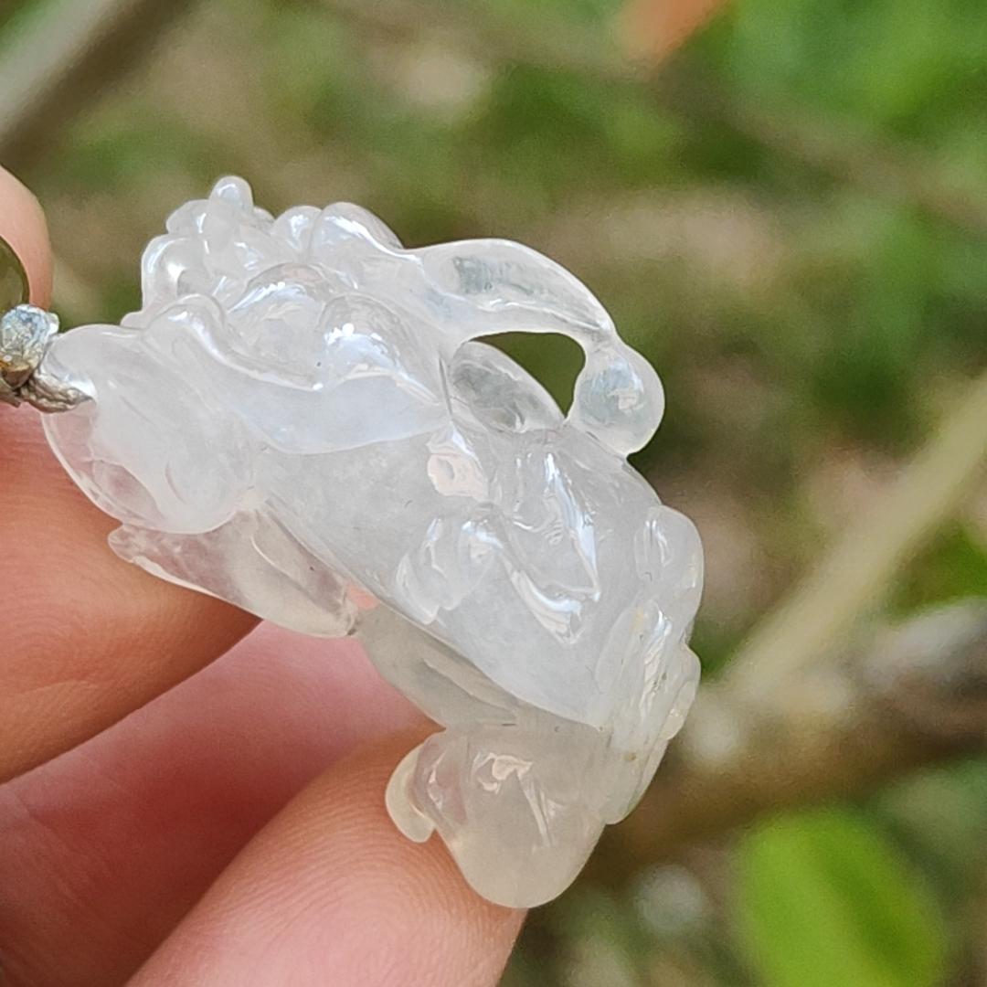 Special Offer Icy Translucent crafted as Pixiu Natural Type A Jadeite Pendant Necklace with certificate weigh 9.39 grams, 30 * 16.3 * 13.4 mm, symbols of Bring in money, keep you safe and healthy, suitable for daily wear or collection (pendant45) Yi Pin Qian