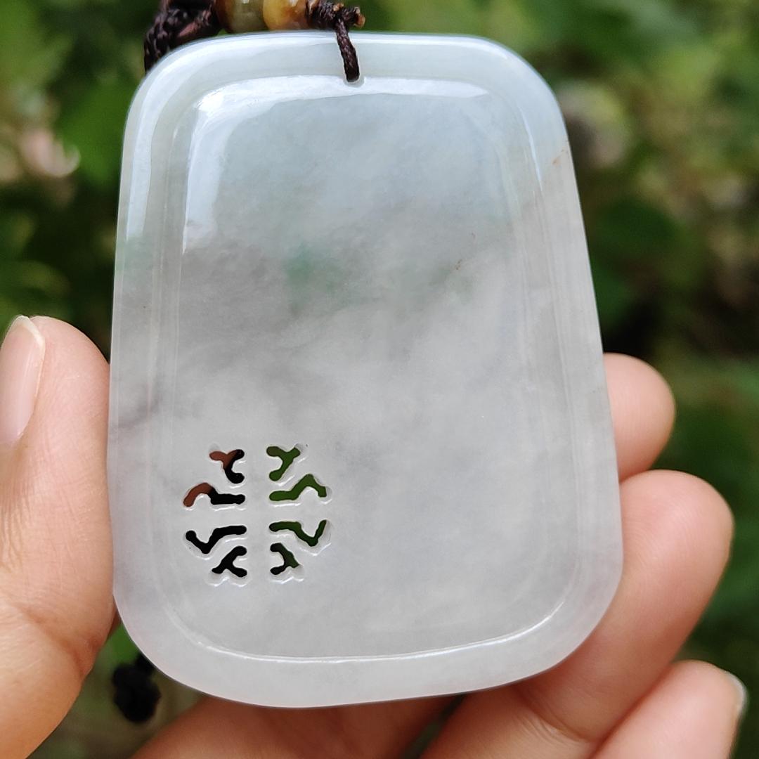 Old school hollow style Green and White Natural Type A Jadeite Jade crafted with flowers and coins as a pendant necklace with certificate weigh 41.56 grams, measurement 56.3 * 43.2 * 11.8 mm (pendant204) Yi Pin Qian