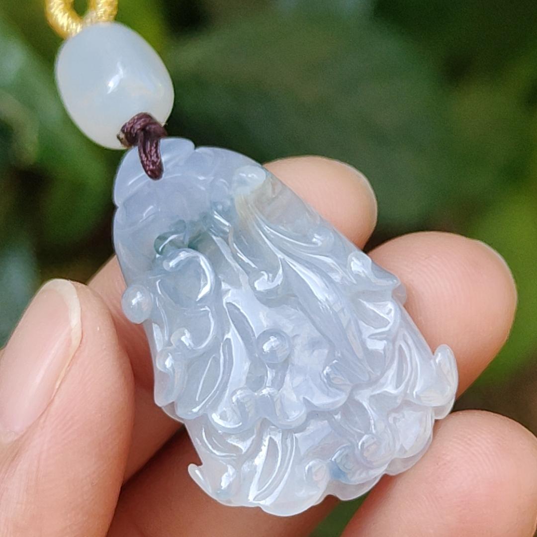 Lavender,Green and Yellow Natural Type A Jadeite Jade crafted with shape of Cabbage as Pendant , certificate weigh 8.16 grams, measurement 36.9 * 22 * 8.2 mm (pendant238) Yi Pin Qian