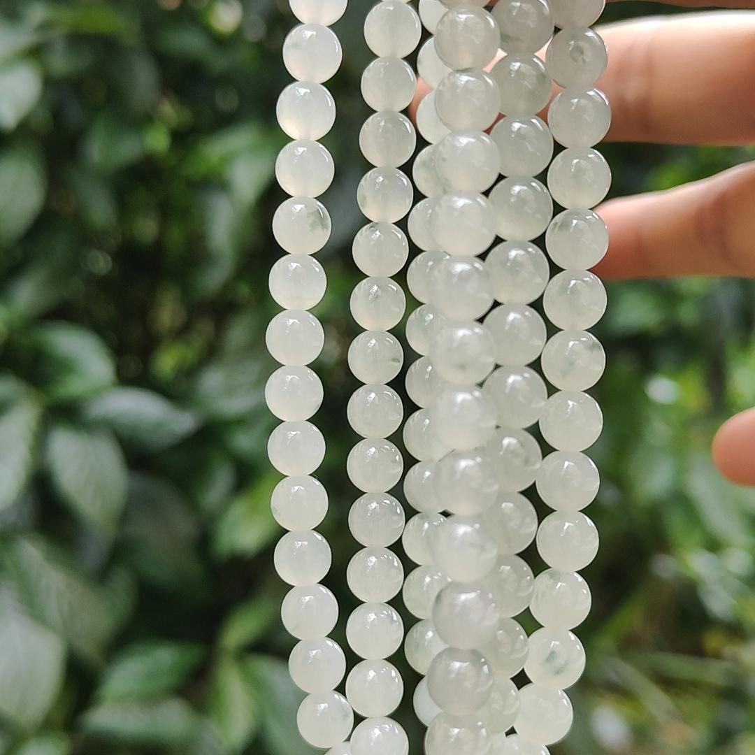 Premium Icy Translucent with Light Green patches Natural Type A Jadeite Jade crafted with 108 * 6.5 mm beads as Bracelet or Necklace, certificate weighs 52.19 grams (bracelet25) Yi Pin Qian