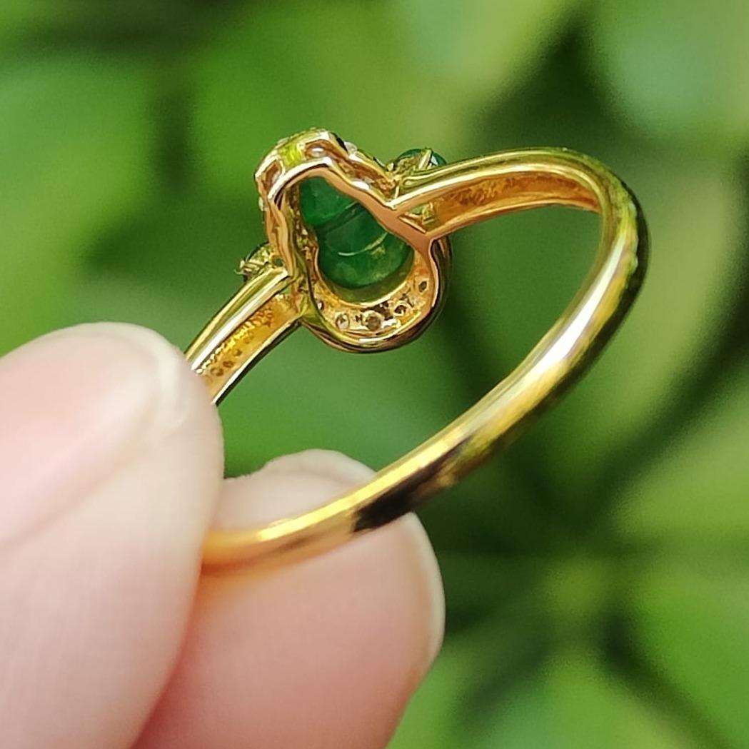 Harmony Gourd Ring – Five Elements in Jadeite & Gold, Certified (GD2112H014286 Sku: 18kring44) Yi Pin Qian Jadeites Jade Jewelry ~Your Precious Quintessential ~ Singapore