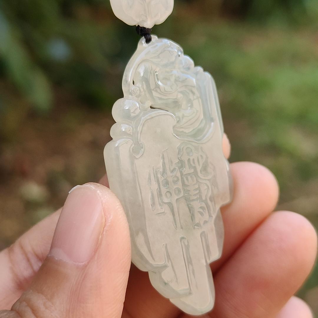 Icy Translucent Natural Type A Jadeite Jade beautifully crafted with old school dragon as pendant, certificate weighs 14.63 grams (pendant246) Yi Pin Qian