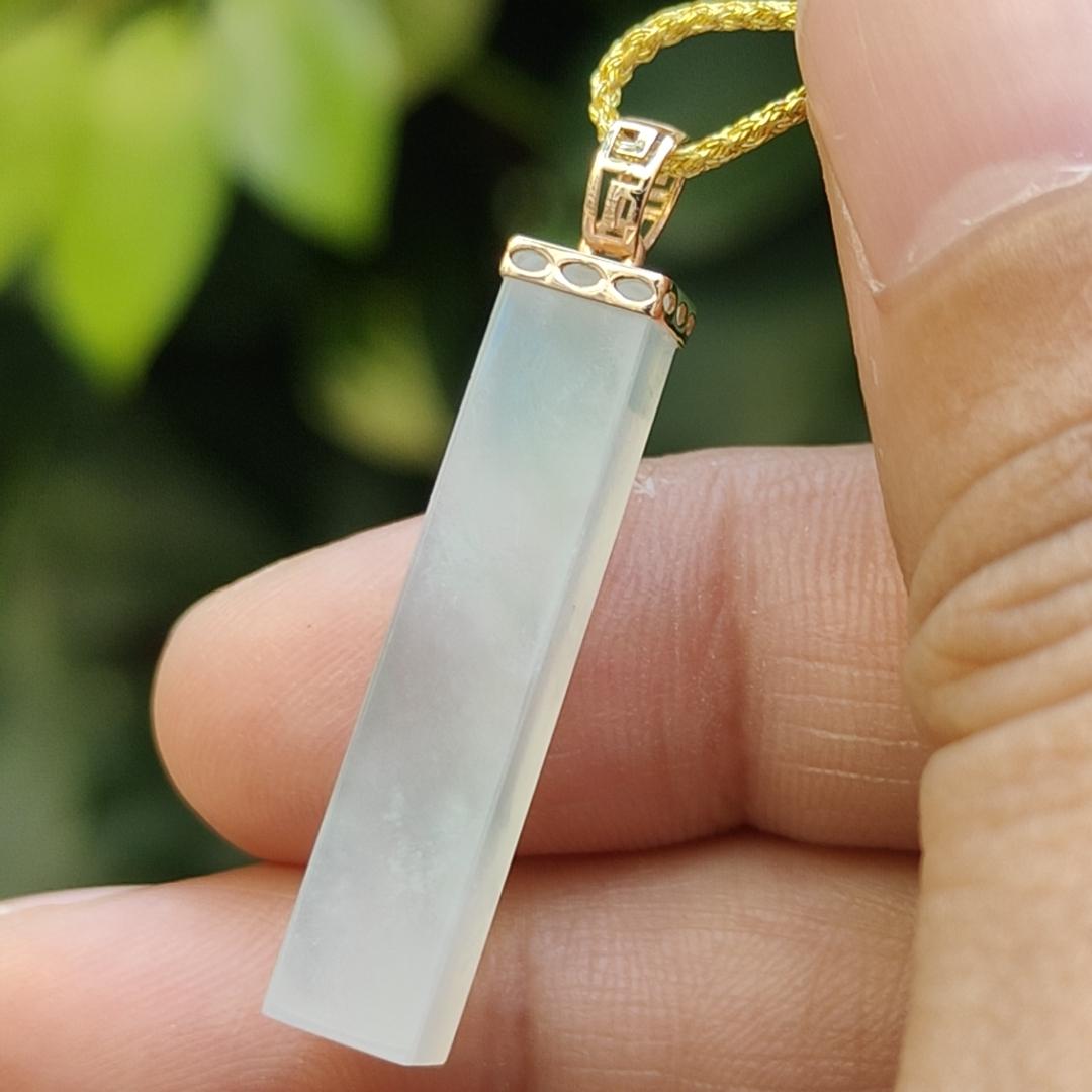 Icy Translucent Unique Square column shape Natural Type A Jadeite Jade Pendant with 18k Clasp certificate weighs 3.1 grams, measurement 29.1 * 5.7 * 5.4 mm (18kp92) Yi Pin Qian Jadeites Jade Jewelry ~Your Precious Quintessential ~ Singapore