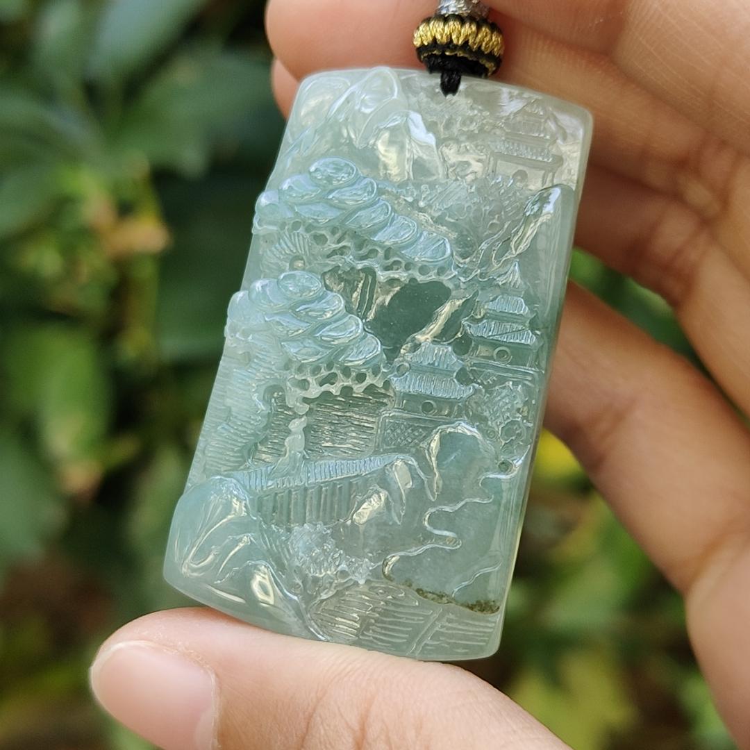 Latest New Arrival Sg Seller Crafted with sceneries on Natural Type A Jadeite Jade as Pendant certificate weighs 24.73 grams, measurement 49 * 29 * 7.6 mm (pendant342) Yi Pin Qian Jadeites Jade Jewelry ~Your Precious Quintessential ~ Singapore