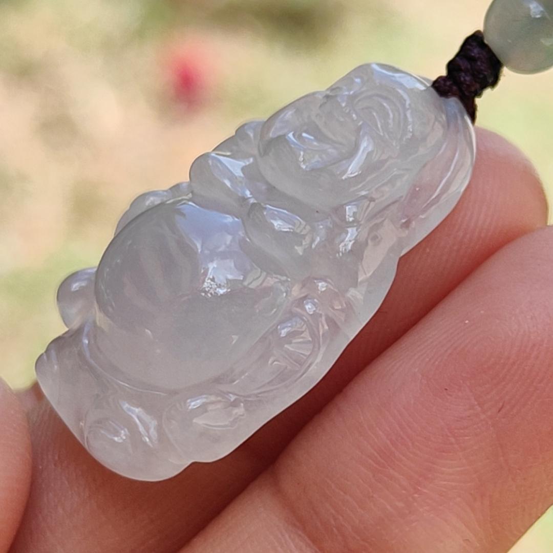 High Quality Natural Type A Jadeite Jade crafted as Standing Milo Buddha as Pendant, certificate weigh 6.38 grams, measurement 29.2 * 17.9 * 8.2 mm (pendant233) Yi Pin Qian