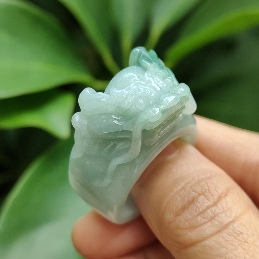 20mm Finger Size Type-A Natural Jadeite-Jade crafted with Dragon as Ring, certificate weighs 22.13 grams, measurement 88.7 * 28.3 * 13.8 mm (ring11) Yi Pin Qian Jadeites Jade Jewelry ~Your Precious Quintessential ~ Singapore
