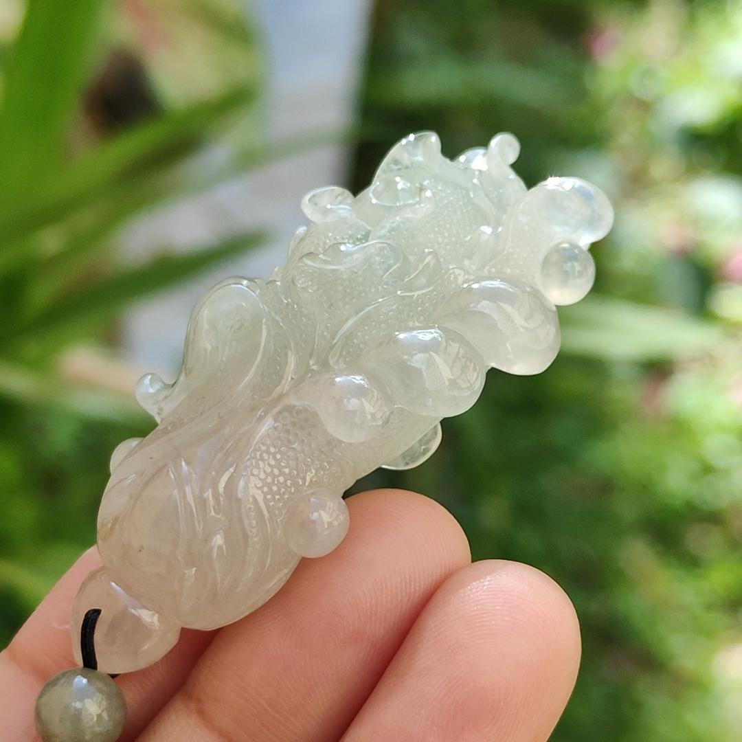 High-Quality Icy Translucent with Light Green Natural Type A Jadeite Jade crafted as Cabbage, Pendant certificate weighs 24.55 grams, measurement 56.3 * 24.6 * 12.6 (pendant272) Yi Pin Qian