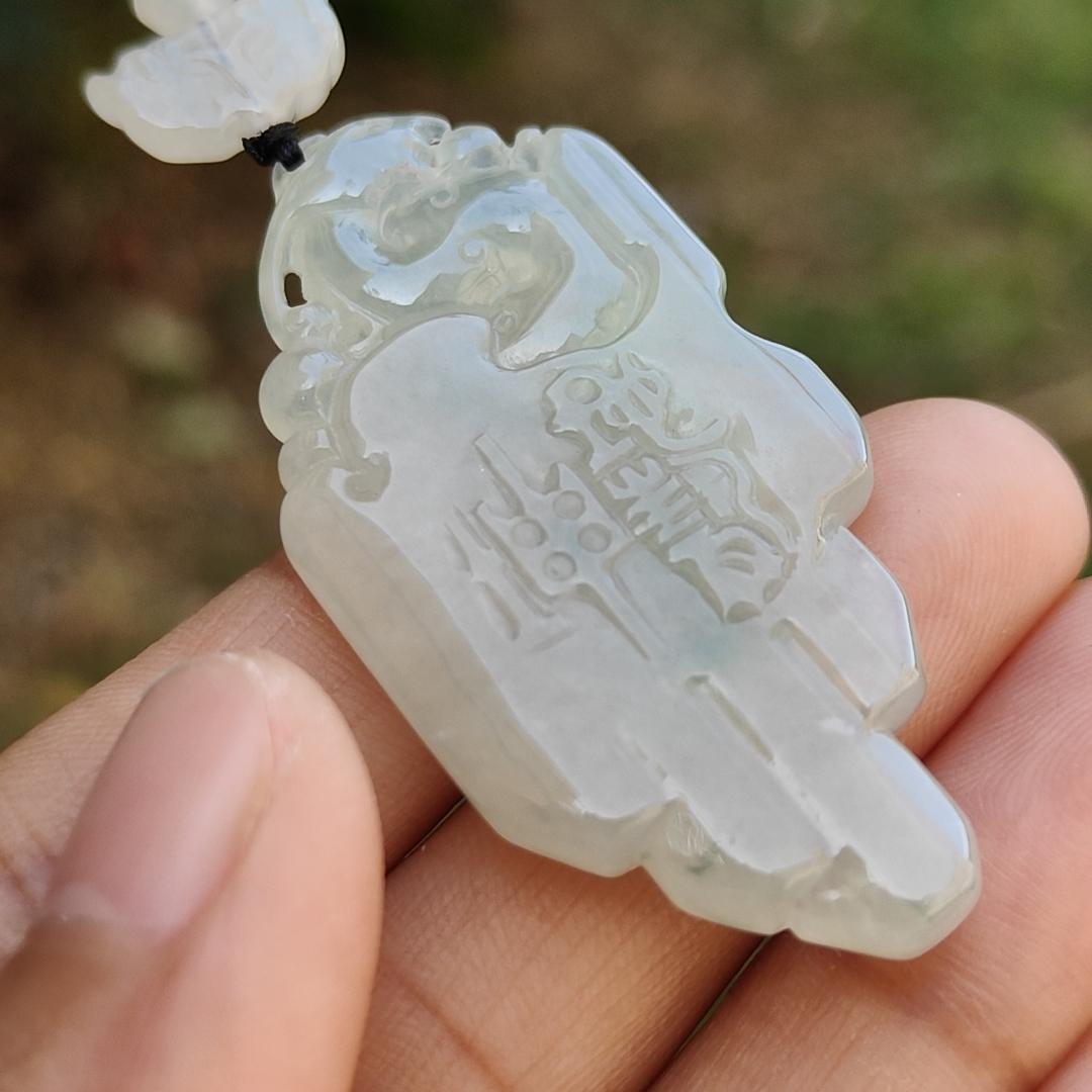 Icy Translucent Natural Type A Jadeite Jade beautifully crafted with old school dragon as pendant, certificate weighs 14.63 grams (pendant246) Yi Pin Qian