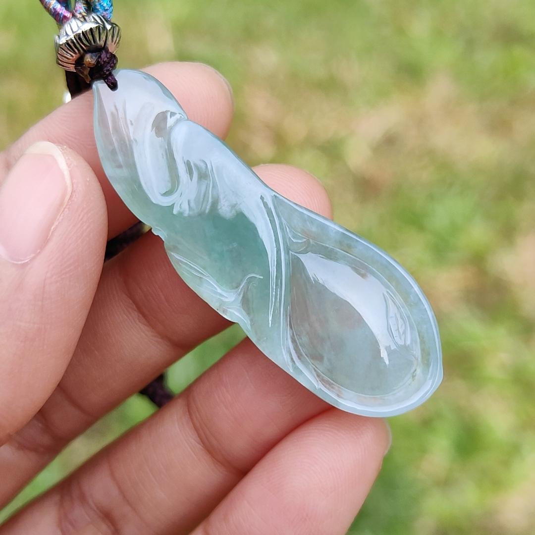 Icy Light Green Natural Type A Jadeite Jade Pendant Crafted with Fish and Lotus, certificate weigh 6.07 grams, measurement 46.3 * 15.8 * 5.5 mm (pendant191) Yi Pin Qian