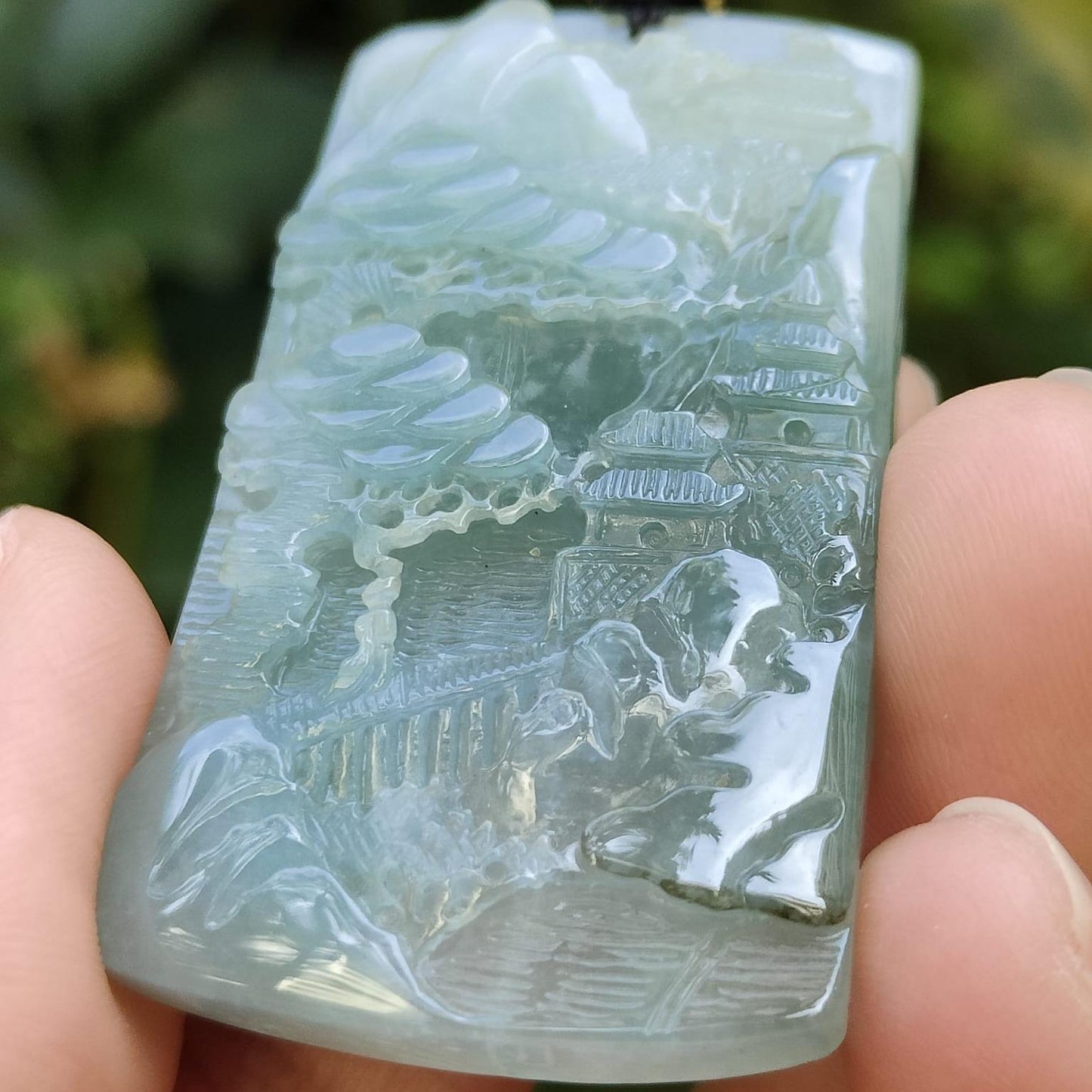Latest New Arrival Sg Seller Crafted with sceneries on Natural Type A Jadeite Jade as Pendant certificate weighs 24.73 grams, measurement 49 * 29 * 7.6 mm (pendant342) Yi Pin Qian Jadeites Jade Jewelry ~Your Precious Quintessential ~ Singapore