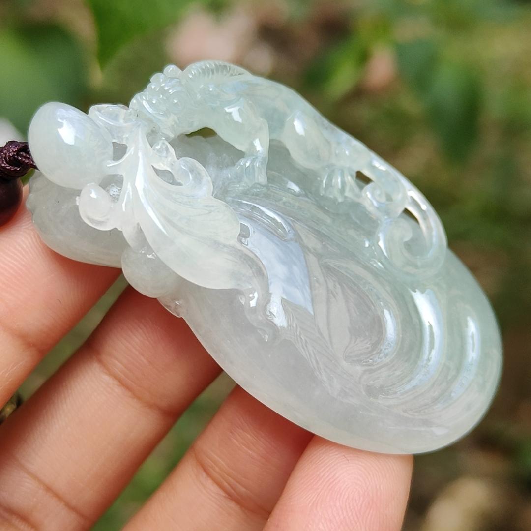 Limited Time Offer Semi Icy Premium Natural Type A Jadeite Jade crafted with pixiu as pendant, certificate weigh 30.20 grams, measurement 53.5 * 30.3 * 14.8 mm (pendant200) Yi Pin Qian