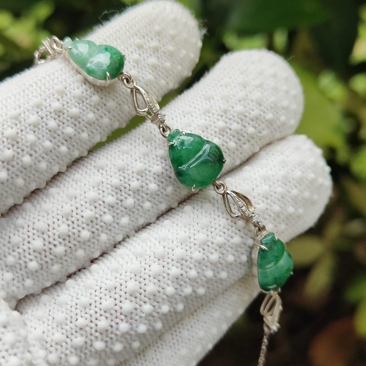 🌱✨ Hulu Abundance | Five-Element Jadeite Jade Bracelet for Fortune (Sku: s925b9)