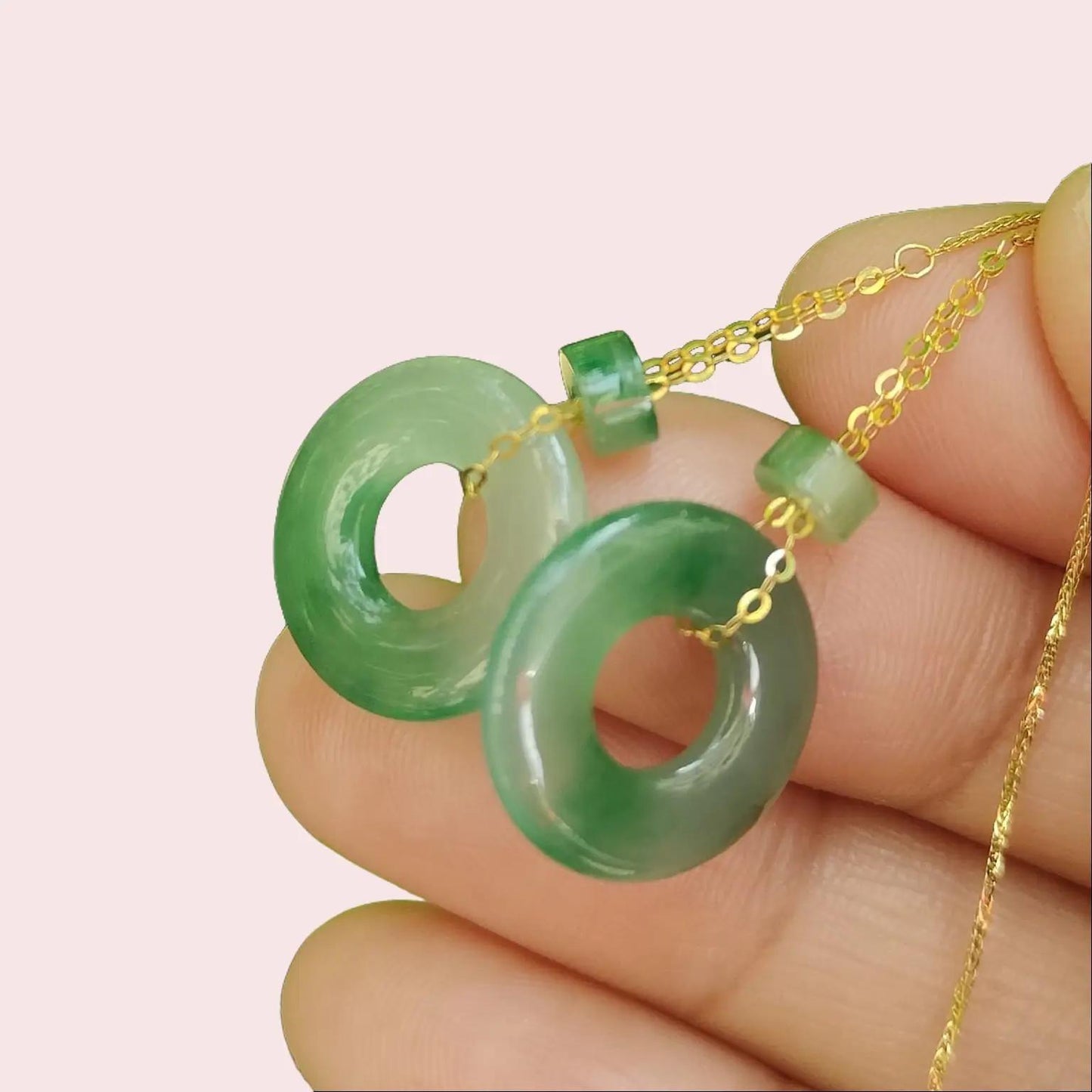 Donut Jadeite Earrings – Natural Type A Jadeite, 18K Gold Thread, Harmony of Five Elements (18k10) (18k10) Yi Pin Qian Jadeites Jade Jewelry ~Your Precious Quintessential ~ Singapore