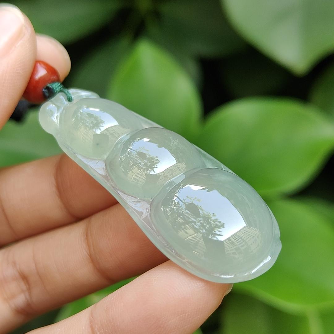 Premium Quality Icy Translucent Green Hue crafted as French Bean Natural Type A Jadeite Jade as Pendant, certificate weighs 12.37 grams, measurement 49.9 * 20 * 7.6 mm (pendant297) Yi Pin Qian Jadeites Jade Jewelry ~Your Precious Quintessential ~ Singapore