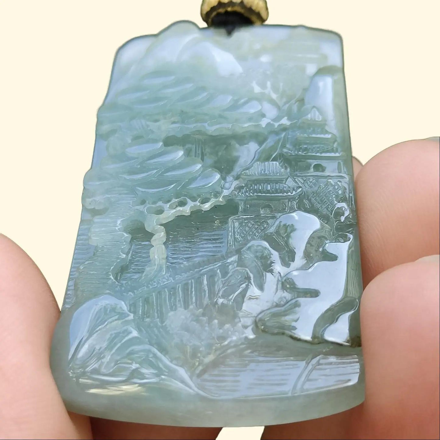 Latest New Arrival Sg Seller Crafted with sceneries on Natural Type A Jadeite Jade as Pendant certificate weighs 24.73 grams, measurement 49 * 29 * 7.6 mm (pendant342) Yi Pin Qian Jadeites Jade Jewelry ~Your Precious Quintessential ~ Singapore
