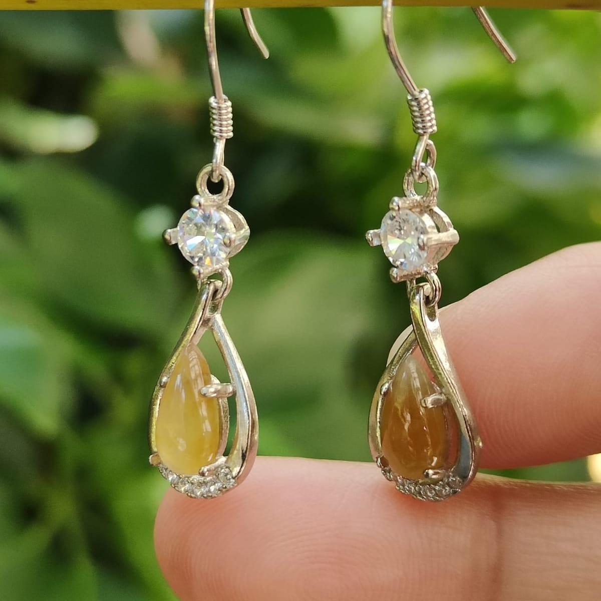 Natural Yellow Jadeite crafted as Hook Earrings S925 Silver – Earth & Fire Energy, Certified Type A | $499 (s925es2) Yi Pin Qian Jadeites Jade Jewelry ~Your Precious Quintessential ~ Singapore